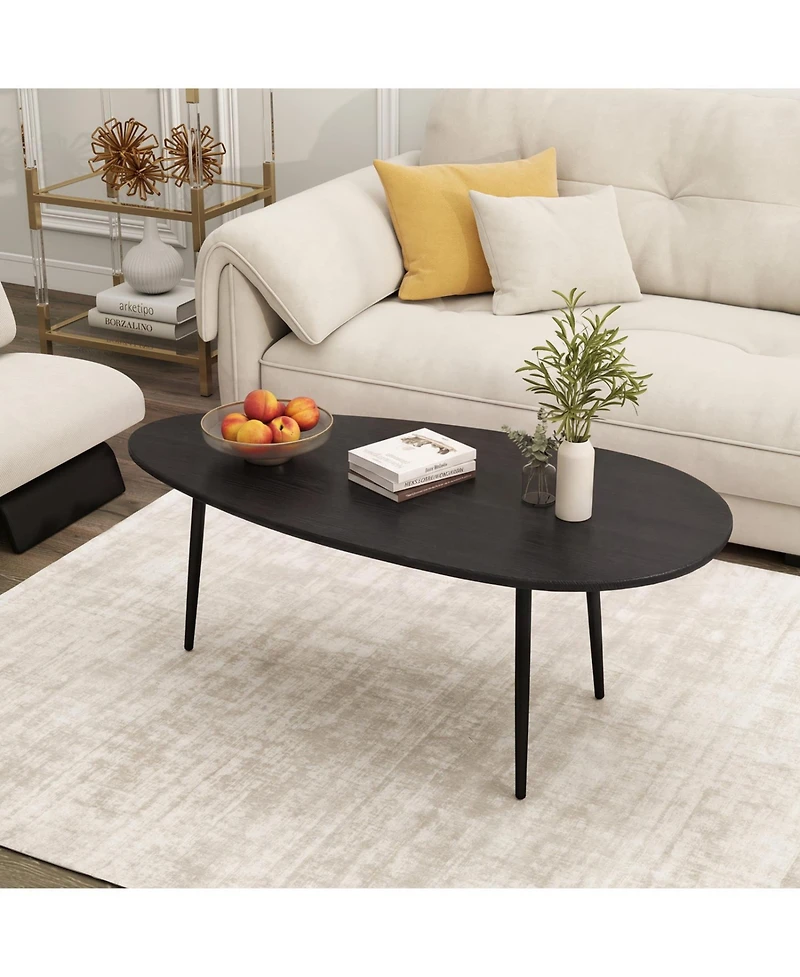 Slickblue Oval Mid Century Coffee Table with Metal Frame for Living Room Center