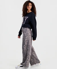 Almost Famous Juniors' Leopard-Print Wide-Leg Sweatpants