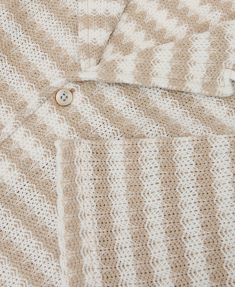 Reiss Men's Island Stripe Crochet Cuban Shirt