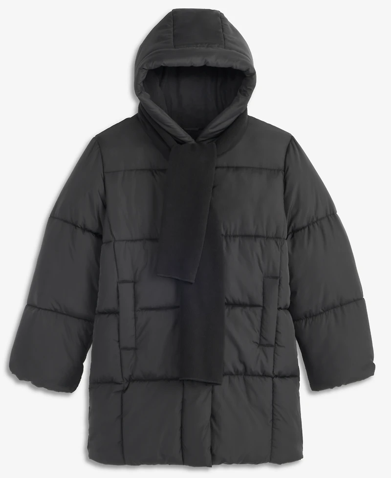 S Rothschild & Co Girls' Xs-xl Box Quilt Hooded Stadium Jacket With Scarf