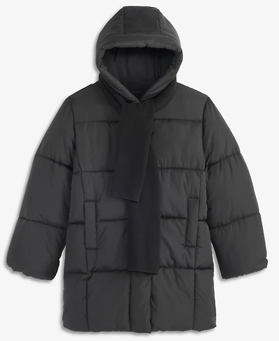 S Rothschild & Co Girls' Xs-xl Box Quilt Hooded Stadium Jacket With Scarf