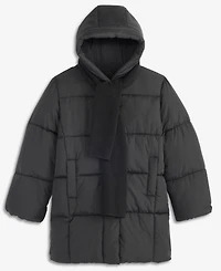 S Rothschild & Co Girls' Xs-xl Box Quilt Hooded Stadium Jacket With Scarf