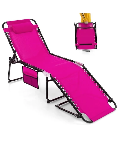 Sugift Foldable Reclining Lounge Chair with Adjustable Backrest and Footrest
