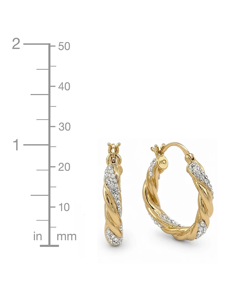 Clear Crystal Twisted Click Top Hoop Earring in Silver Plate or Gold Plate