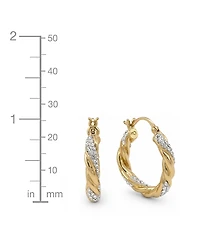 Clear Crystal Twisted Click Top Hoop Earring in Silver Plate or Gold Plate