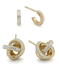 Essentials Clear Crystal Loveknot and C-hoop Duo Earring Silver Plate or Gold