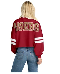 Spirit Jersey Women's Scarlet San Francisco 49ers Oversized Cropped Stripe Long Sleeve T-Shirt