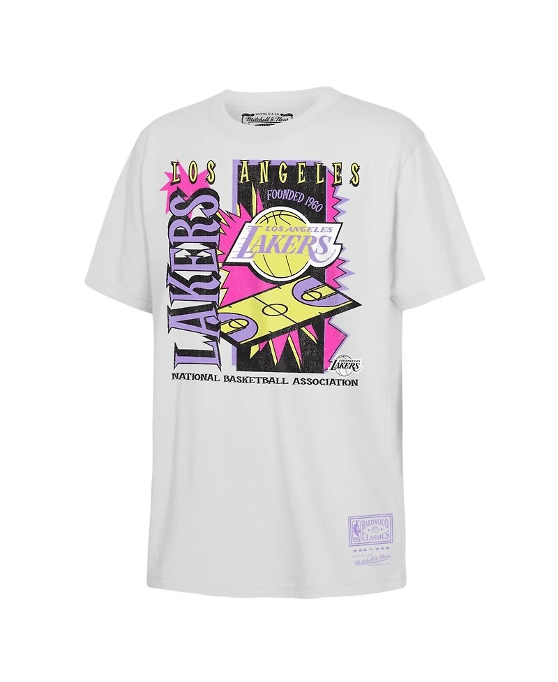Mitchell & Ness Big Boys and Girls White Los Angeles Lakers Neon Court Shock T-Shirt