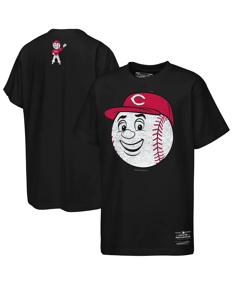 Mitchell & Ness Big Boys and Girls Black Cincinnati Reds Face Mascot T-Shirt