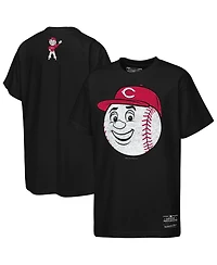 Mitchell & Ness Big Boys and Girls Black Cincinnati Reds Face Mascot T-Shirt