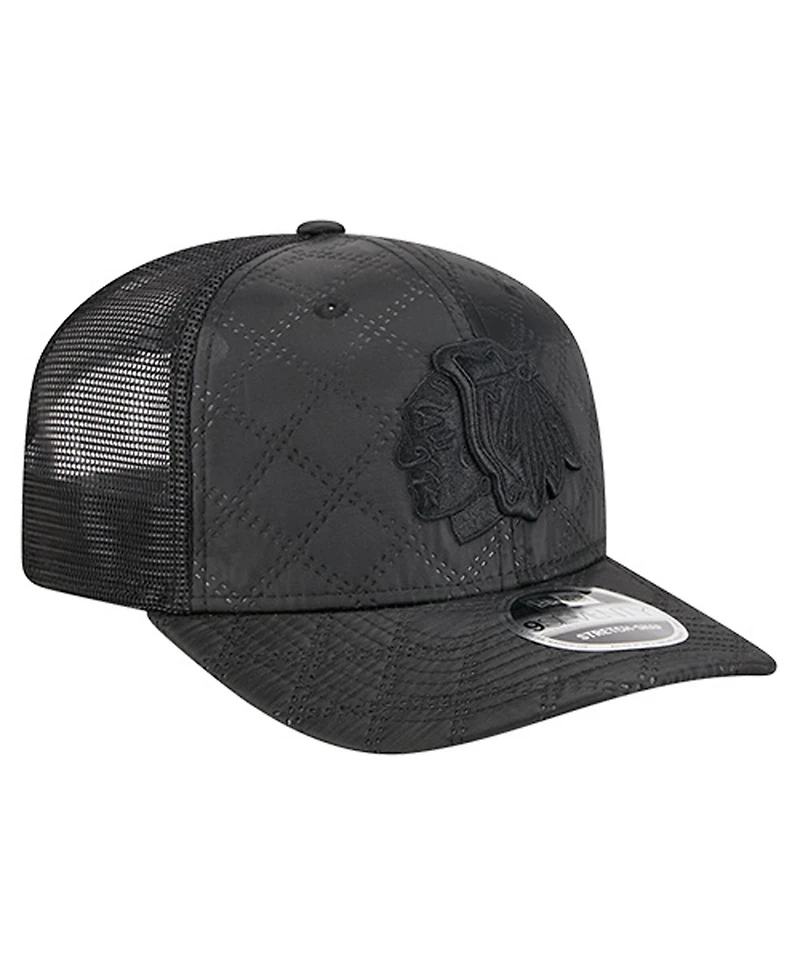 New Era Men's Black Chicago Blackhawks Quilted 9SEVENTY Adjustable Trucker Hat