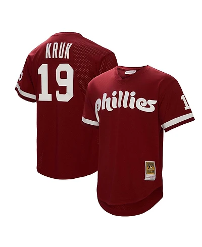 Mitchell & Ness Men's John Kruk Burgundy Philadelphia Phillies Big Tall Cooperstown Collection Mesh Batting Practice Jersey