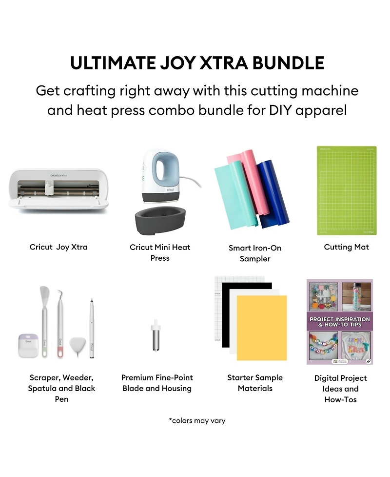 Cricut Joy Xtra and EasyPress Mini with Iron-on Vinyl Sample Pack Bundle