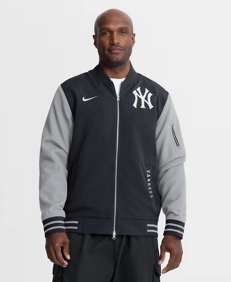 Nike Men's Navy/Gray New York Yankees Authentic Collection Dugout Relaxed Full-Zip Bomber Jacket