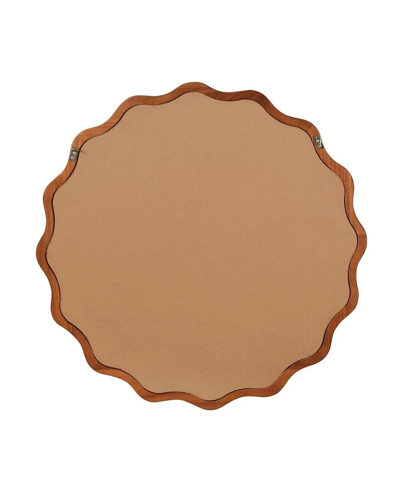 Laoties 24" Round Wavy Wood Frame Accent Mirror for Entryway and Bathroom