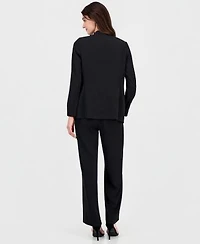 Anne Klein Womens Stretch Collarless Open Front Jacket Pull On High Rise Pleated Pants
