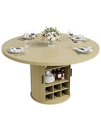 homfan 47-Inch Round Dining Table for 4-6 with Hidden Storage and Wine Rack - Modern Wood Kitchen Table