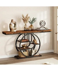 homfan 55 In Entryway Console Table with Storage Shelves, Narrow Industrial Sofa Table with O-Shaped Metal Frame