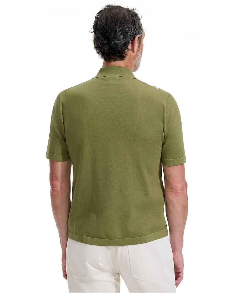 Lands' End Men's Short Sleeve Striped Button Through Sweater Polo