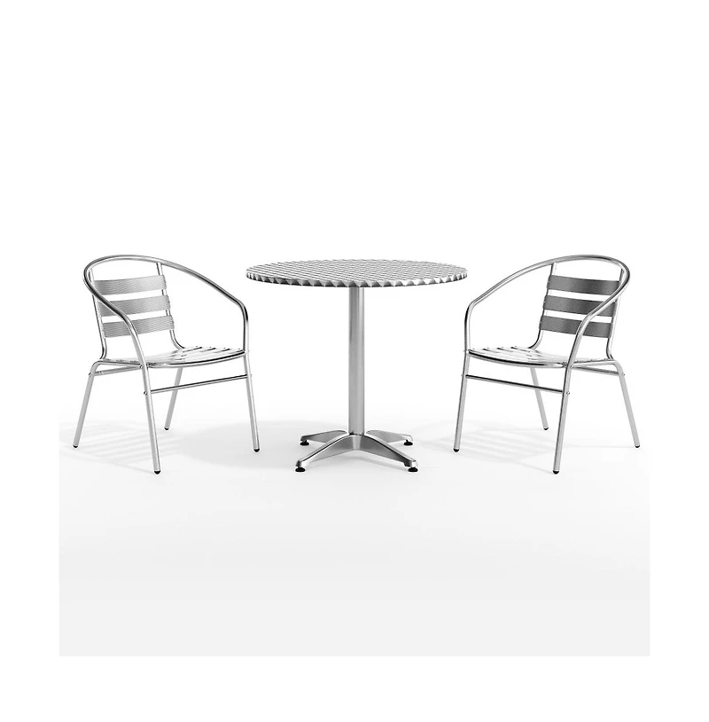 31.5'' Round Aluminum Indoor-Outdoor Table Set With 2 Slat Back Chairs