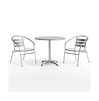 31.5'' Round Aluminum Indoor-Outdoor Table Set With 2 Slat Back Chairs