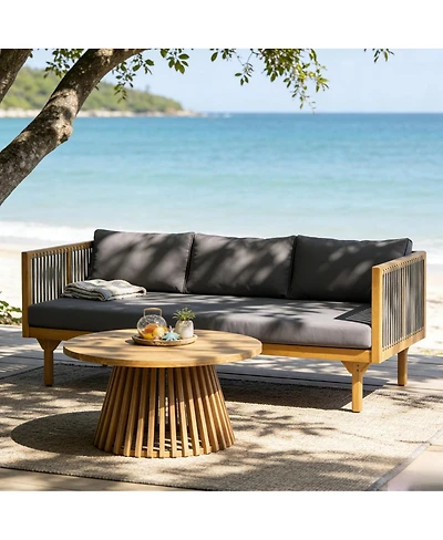 Asagikoiai 2-Piece Outdoor Acacia Wood Sofa Set with Rope Back and Round Coffee Table