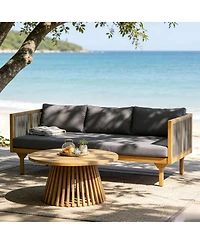 Asagikoiai 2-Piece Outdoor Acacia Wood Sofa Set with Rope Back and Round Coffee Table