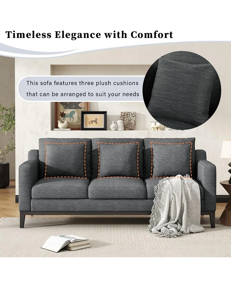 Maison Boucle 80.5'' Fabric Sofa, Modern 3 Seater Couch with Wood Legs, 3 Pillows