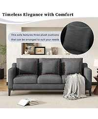 Maison Boucle 80.5'' Fabric Sofa, Modern 3 Seater Couch with Wood Legs, 3 Pillows