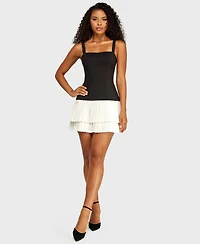 Alex & Sophia Juniors' Square Neck Pleated Mini Dress