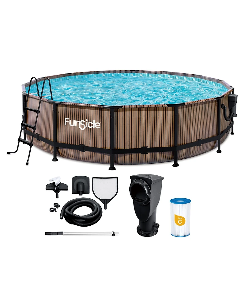 Funsicle 14' x 42" Oasis Round Outdoor Above Ground Swimming Pool, Natural Teak