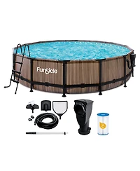 Funsicle 14' x 42" Oasis Round Outdoor Above Ground Swimming Pool, Natural Teak
