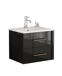 Sillysis Wall Mounted Bathroom Vanity with Ceramic Sink, Double Drawers