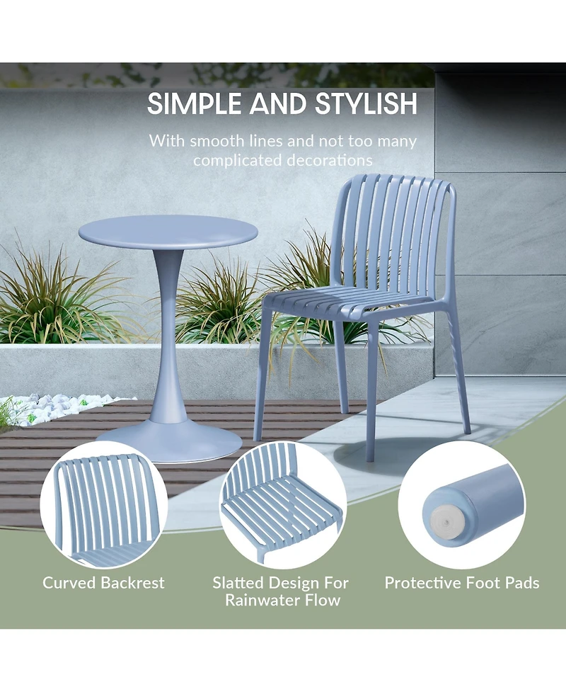 3-Piece Outdoor Metal Dining Table Set And Stackable Resin Patio Chairs