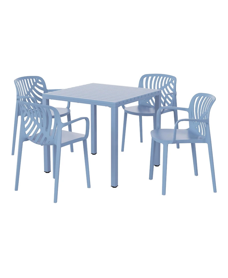5-Piece Outdoor Square Dining Table Patio Set with Stackable Chairs