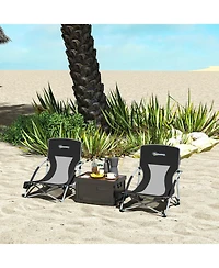 Outsunny Set of 2 Folding Beach Chair with Carry Bag and Cup Holder