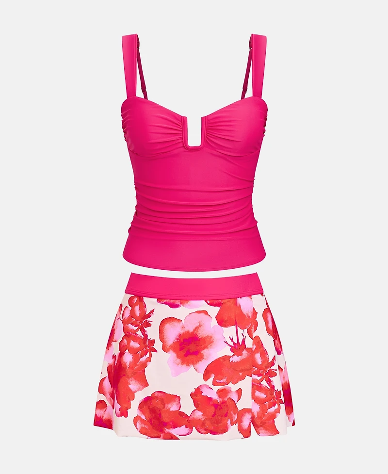 Cupshe Women's V-Neck Tankini Set with Swim Skirt