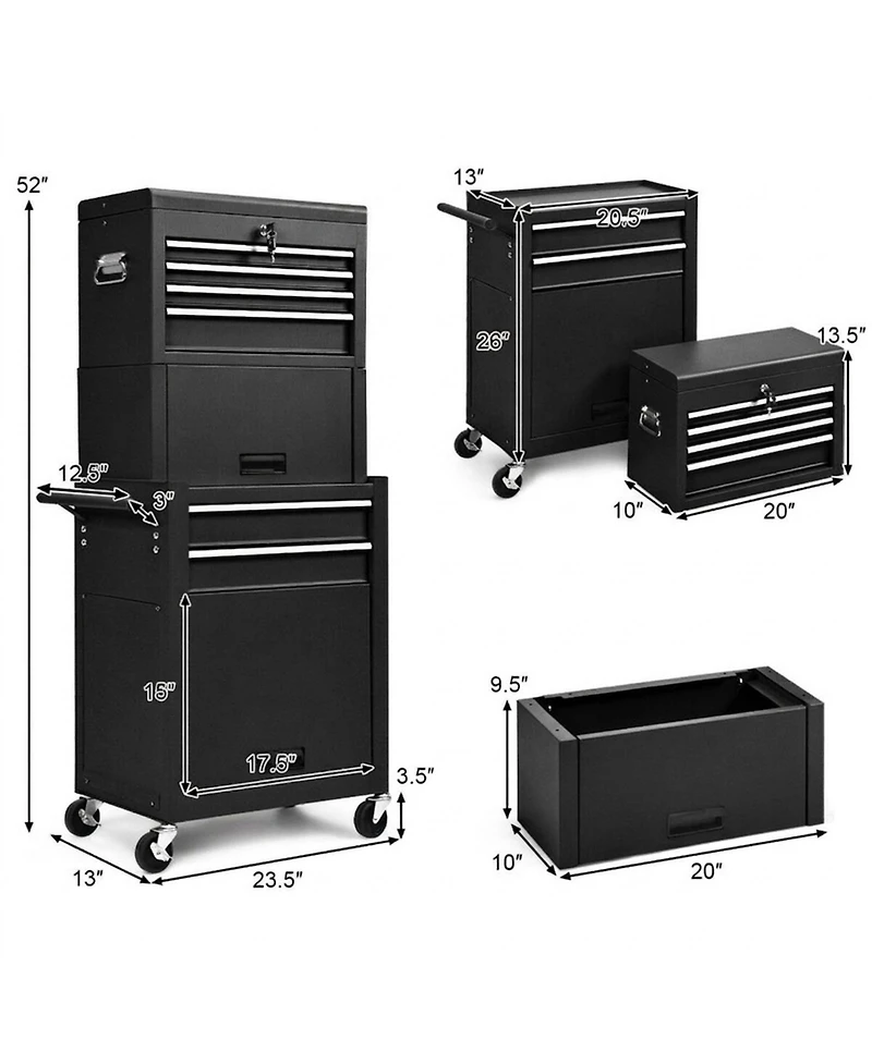 Gouun 6-Drawer Heavy-Duty Tool Chest with Heightening Cabinet for Garage