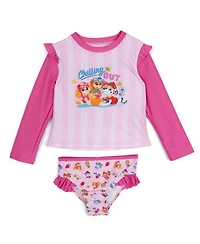Paw Patrol Little Girls Swimwear 2-Piece Rash Guard and Bikini Bottom Set Upf 50+