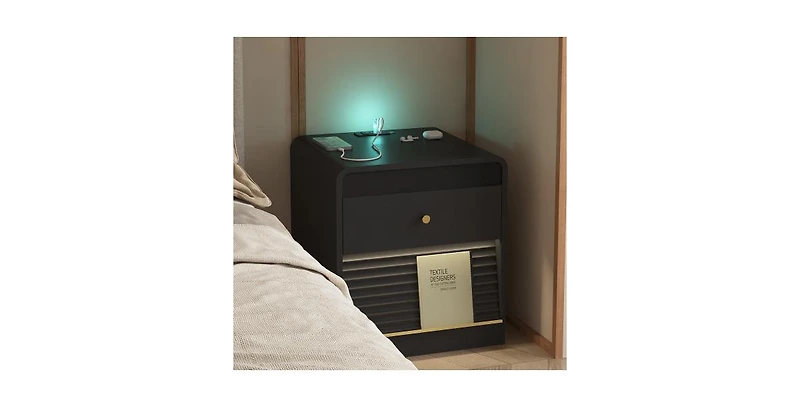 Lucky One 18"W Smart Nightstand with Charging Station, Voice-Controlled Night Light