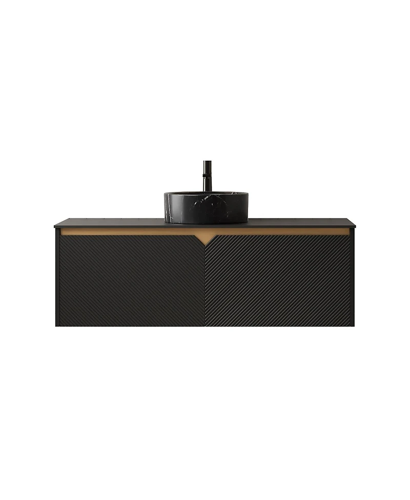 Sillysis Wall Mounted Bathroom Vanity with Ceramic Vessel Sink, Sintered Stone Top, Soft Close Door, Floating Plywood Cabinet