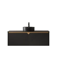 Sillysis Wall Mounted Bathroom Vanity with Ceramic Vessel Sink, Sintered Stone Top, Soft Close Door, Floating Plywood Cabinet