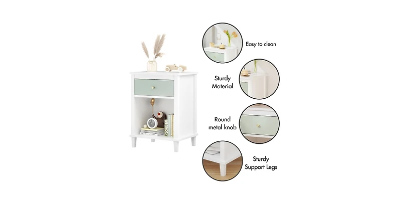 Lucky One 26.8"W Mdf Wood Nightstand with Drawer and Shelf
