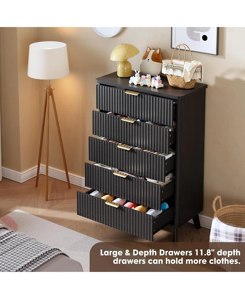 gaomon 5 Drawers Dresser for Bedroom, 47.2'' Tall Dressers with Curved Profile Design, Fluted Wood Drawers, Modern Chest of