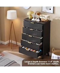 gaomon 5 Drawers Dresser for Bedroom, 47.2'' Tall Dressers with Curved Profile Design, Fluted Wood Drawers, Modern Chest of