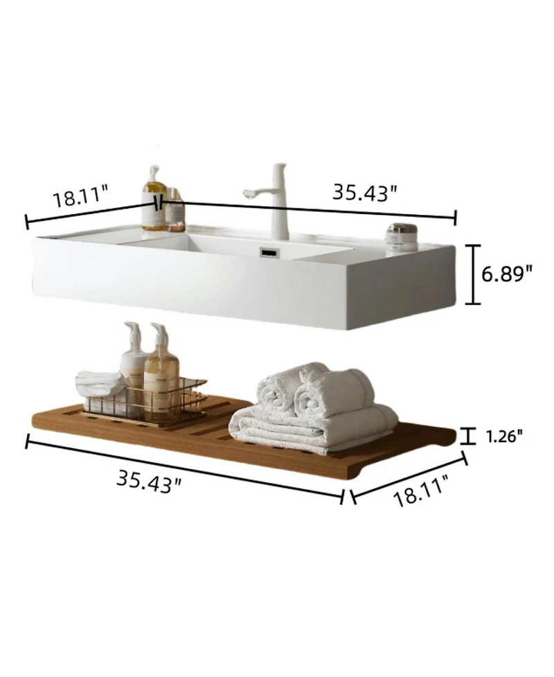 Sillysis Floating Bathroom Vanity with Acrylic Integrated Sink, Wall Mounted Shelf, Modern Storage Solution for Small Bathrooms