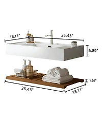 Sillysis Floating Bathroom Vanity with Acrylic Integrated Sink, Wall Mounted Shelf, Modern Storage Solution for Small Bathrooms