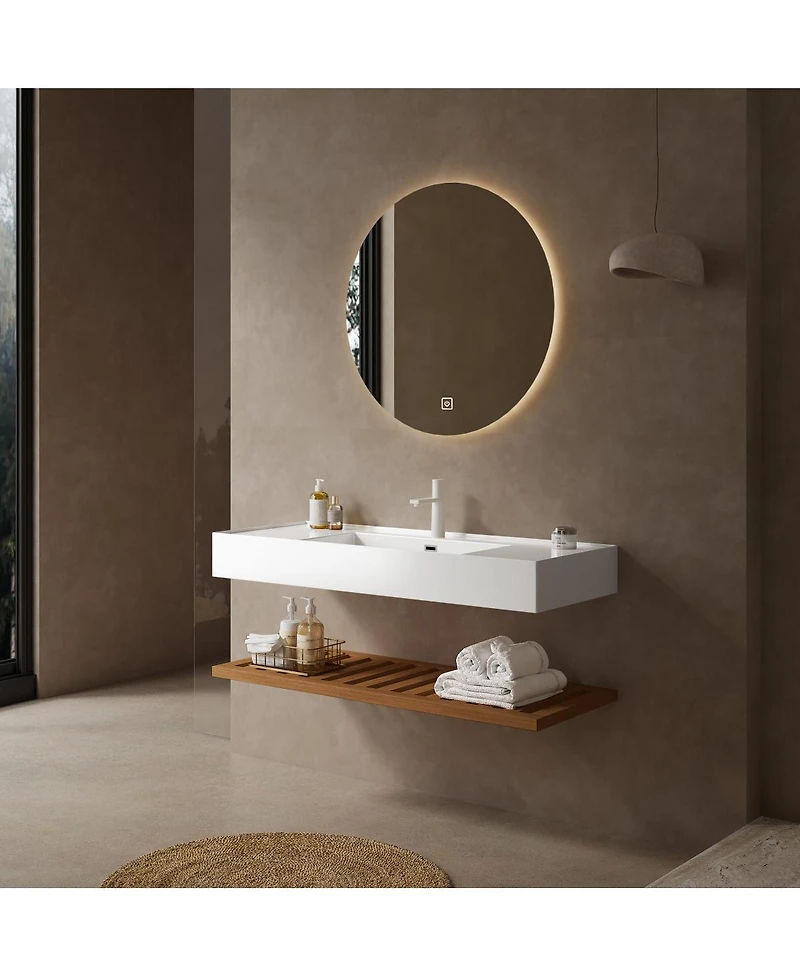 Sillysis Floating Bathroom Vanity with Acrylic Integrated Sink, Wall Mounted Shelf
