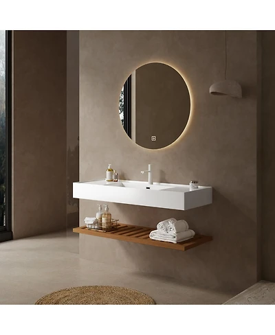 Sillysis Floating Bathroom Vanity with Acrylic Integrated Sink, Wall Mounted Shelf