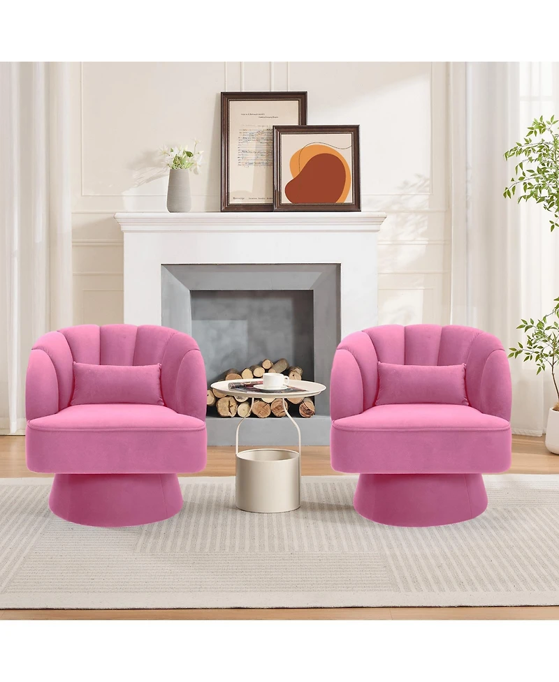 gaomon Modern Swivel Barrel Accent Chair, 360degree(s) Teddy Fabric Upholstered Armchair with Striped Backrest and Plush Padding for Living Room